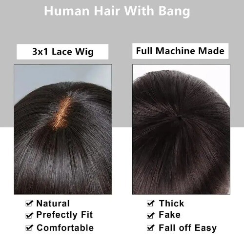 3x1 Middle Part Lace Wig Body Wave Cheap Wigs Machine Made Human Hair Wig Bangs - Afbeelding 11 van 11