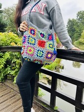 Granny Square Lined Bag, Crochet Bag Purse, Crochet tote Retro Bag, Hippi Bag