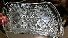 FAB Crystal Cut Glass 4 SECTIONED Relish Veggie Dish Tray FREEFORM Shape GERMANY