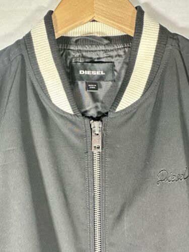 Men's Diesel Embroidered Logo Ribbed Collar Jacket, Black/Cream, Size Large - Picture 3 of 12