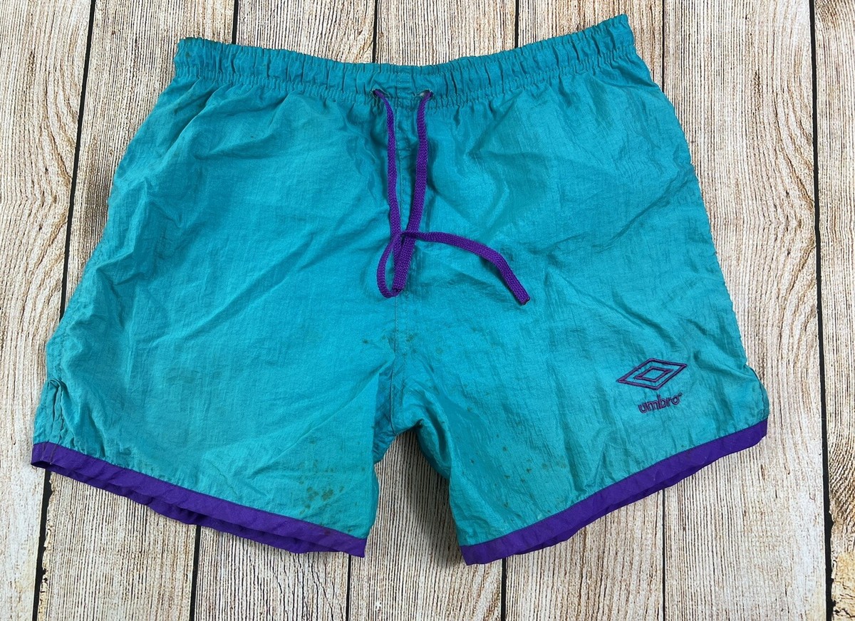 Vintage Distressed Umbro 90s Soccer Shorts Turquoise Purple Youth
