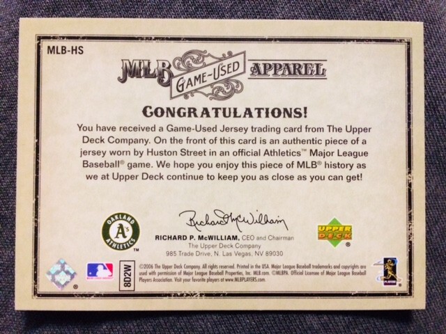 2006 Upper Deck MLB Artifacts Huston Street Game Used Worn Jersey Card /325 Rare view 2
