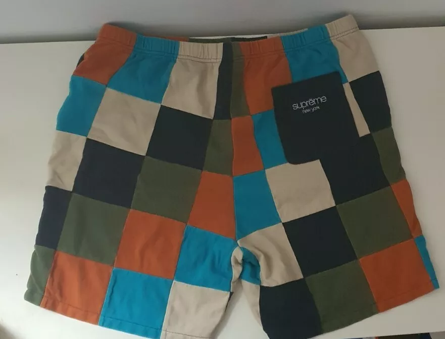 FW18 Supreme Patchwork Pique Navy/Teal/Orange short XL shorts sweatshort