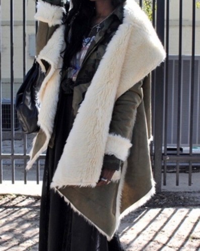 UNIF Chelsea Shearling Coat Women Large Olive Faux Fur Open Front penny lane Y2K - Picture 17 of 17
