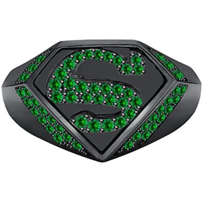 14K Black Gold Plated 1Ct Round Green Emerald Lab-Created Pinky Men's Band Ring