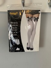 Spirit Halloween White Thigh High Socks With Black Bow
