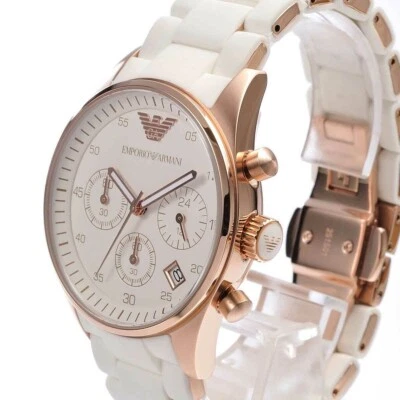 MONTRE Homme EMPORIO ARMANI Chrono avec Date Boitier Plaqué or rose 349,00€Neuve - Photo 1/4