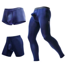 3PCS Mens Boxer Set Long Boxer Briefs Sport Shorts Separate Penis Balls Pouch