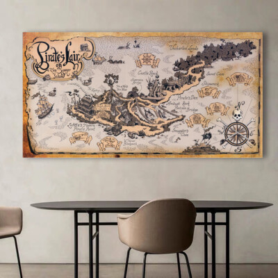 World Map Poster Pirate Lair Island Treasure Map Silk Canvas Wall Decor 138