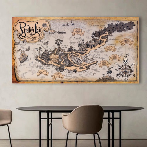 Póster Mapa del Mundo Isla Guarida Pirata Mapa del Tesoro Lienzo de Seda Decoración de Pared 138 - Imagen 1 de 9