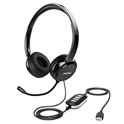 Schwarz USB Kopfhörer mit Mikrofon Geräuschunterdrückung Headset für PC Skype Zoom