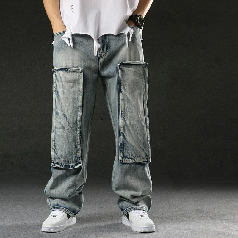 Casual Mens Denim Baggy Hip Hop Pants Dance Pocket Loose Jeans Cargo Pant  Casual