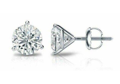 14K Gold GRA Certified D-VVS1 Round Moissanite Martini Screw Back Stud Earrings - Picture 8 of 8