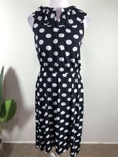 Adrianna Papell Dress Navy Blue Polka Dot Size Small
