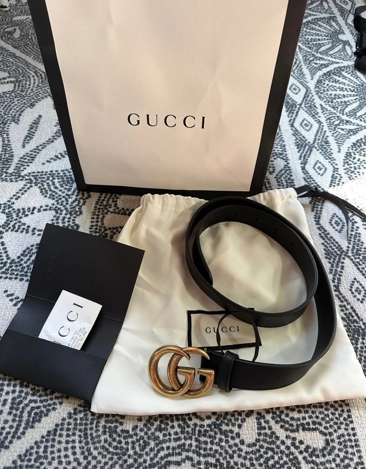 Cinturón de cuero Gucci doble G para hombre talla 44 Foto 2 de 4