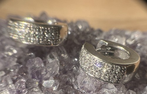 14K White Gold Diamond Huggie Hoop Earrings – 0.35 Carats, 1.2mm SI1-GH Diamonds - Picture 12 of 16