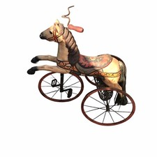 Vintage Wooden Horse Tricycle hand Painted pony glass eyes rustic