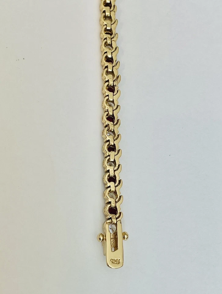 Винтажный теннисный браслет с имитацией рубина и бриллиантов серебро 925 пробы 7,5 дюйма - Изображение 4 из 4