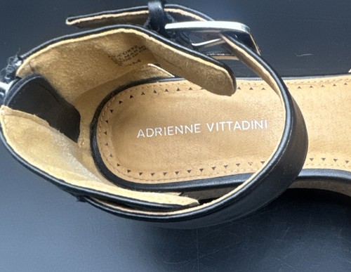 Adrienne Vittadini Cortez BLACK Sandal Cork Wedge Heel Platform Zip Heel Sz 8.5 - Picture 7 of 11