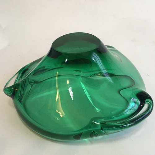 Murano Bowl Green Art Glass Chalet Clear Mid Century Modern Free Form Emerald - Picture 18 of 24