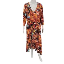 Attitudes by Renee Womens Weekend Party V-Neck Trendy Midi Dress Large Size