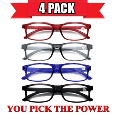 4 PK Mens Unisex Blue Light Blocking Reading Glasses Black Spring Hinge Readers