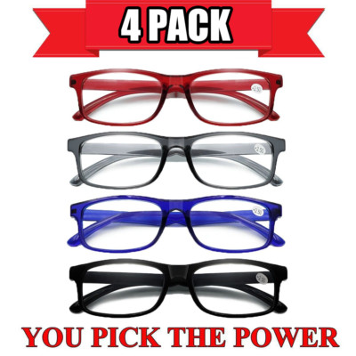 4 PK Mens Unisex Blue Light Blocking Reading Glasses Classic Framed Readers