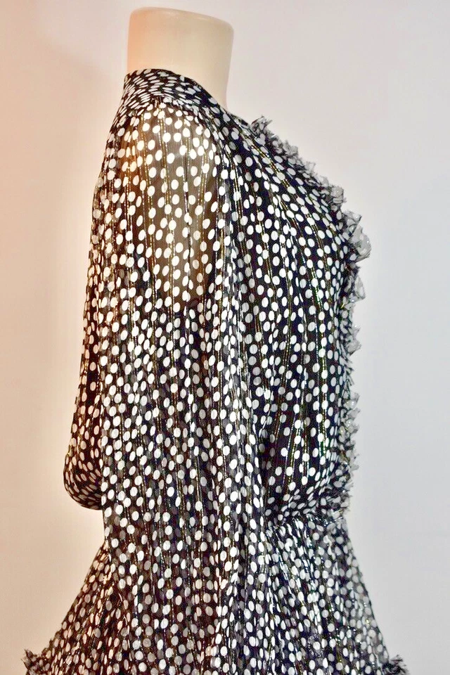 STELLA MCCARTNEY 黑色/白色丝绸雪纺扇贝连衣裙 尺寸 36/2 出售 jf — 第 4/4 张图片