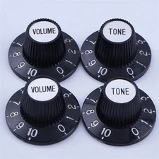 Black Witch Hat AMP 24 Splines Black & Silver Skirted Volume Tone Control Knobs