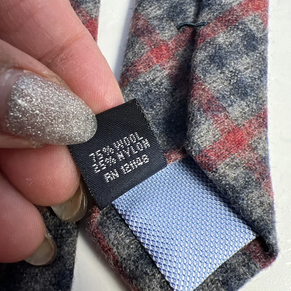 Gravata clássica TOMMY Hilfiger cinza vermelho azul marinho xadrez mistura de lã - Imagem 4 de 4