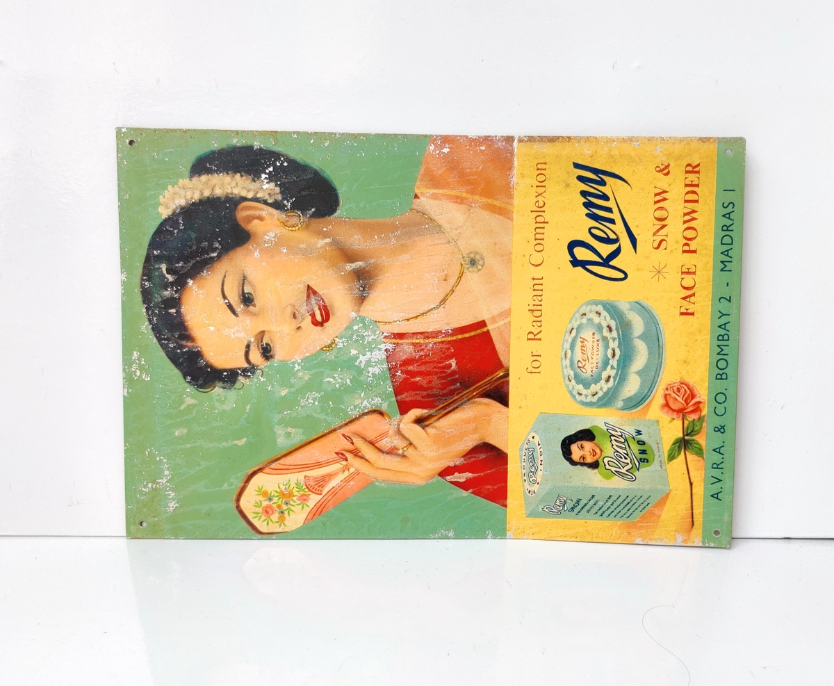 1930s Vintage Indian Lady Remy Snow Face Powder Advertising Sign