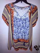 Figueroa Flower Blouse Women's Size L Large Sheer Boho Pullover Top Lace EUC