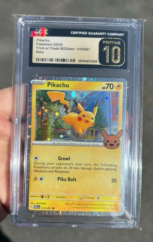 CGC 10 PRISTINE 2024 Trick or Trade BOOster Pikachu 018/091 COSMOS HOLO psa