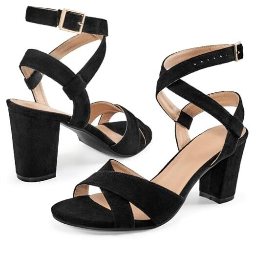 Strappy Heels for Women Wedding: Comfortable Chunky Heel Sandals for 9 Black
