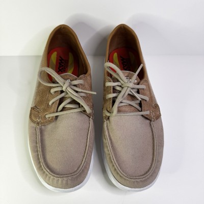 Skechers GO STEP Boat Shoes Size 8 Brown Tan Canvas Leather Goga Max Insoles