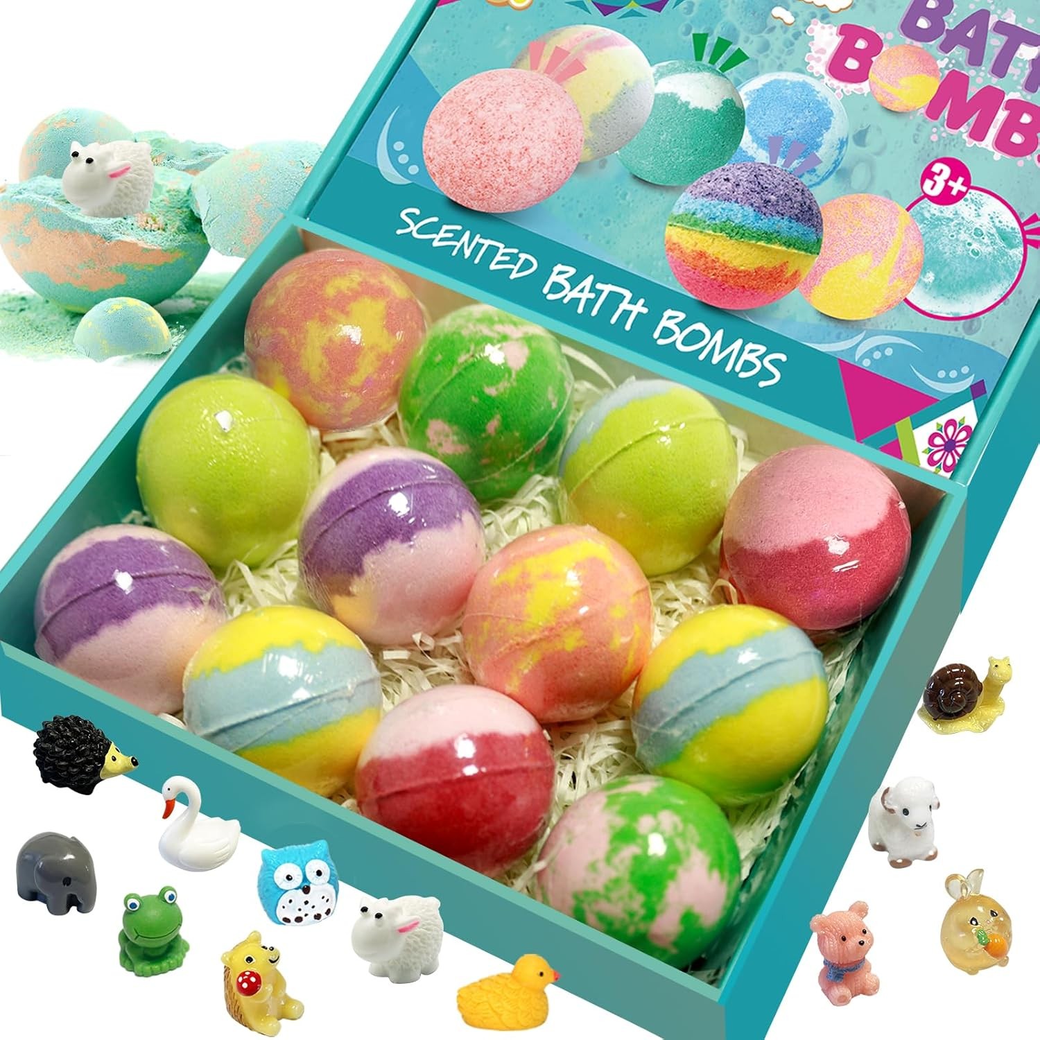 Kids Bath Bombs 12pcs with Surprise Toys, Organic Colorful Fizzy Gift Set