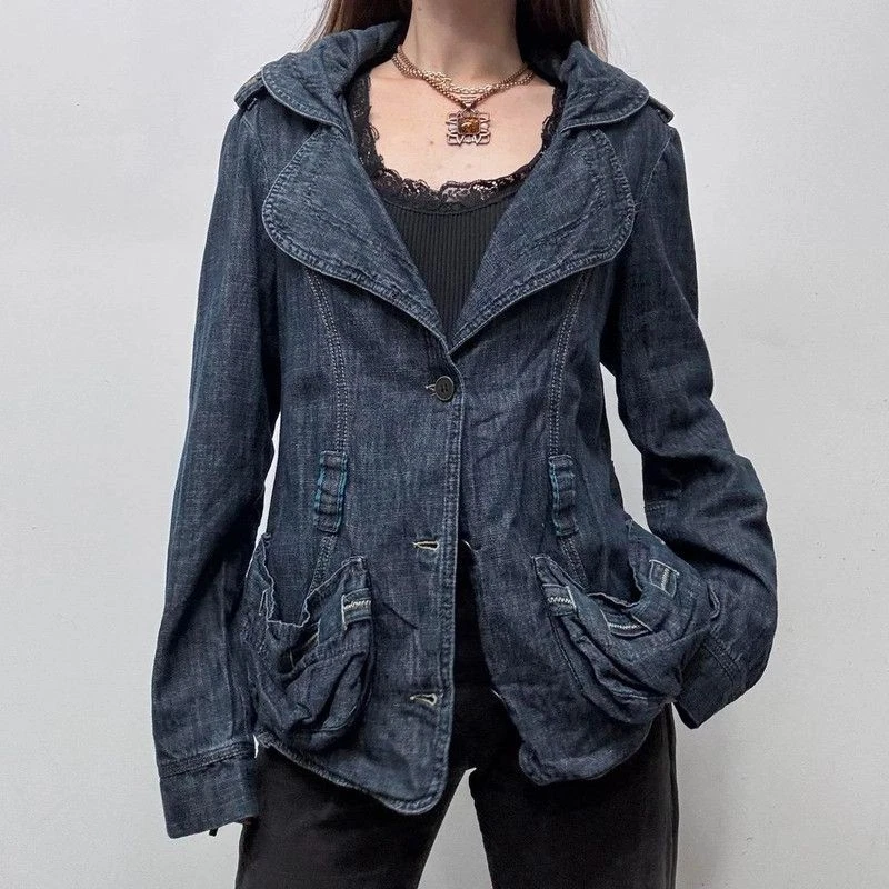 slouchy cargo denim blazer jacket UK 10