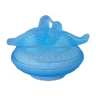 VINTAGE BLUE SATIN WESTMORELAND 2 DOVES MILK GLASS COVERED CANDY/MINT/NUT DISH