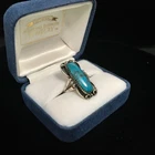 Vintage Southwest Running Bear Sterling Silver Blue Turquoise Ring, Sz 8