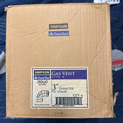 (6) DuraVent 3GVL90 3'' B-Vent Type B Gas Round 90 Degree Adjustable Elbow