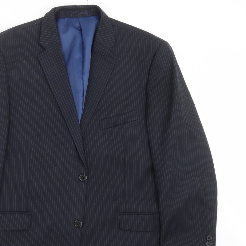 Charlton Gray Mens Jacket Suit Jacket Size 44 Blue Striped Short image 10