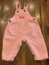 Vintage OshKosh B gosh Pink White Striped Overalls Romper 12 Months