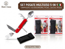 Posate Multiuso Da Campeggio Cucchiaio Forchetta Pieghevoli  5 Funzioni Acciaio