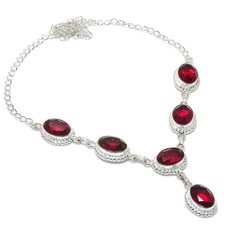 Red Garnet Gemstone Handmade 925 Sterling Silever Jewelry Necklace Size 18