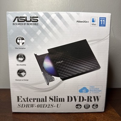 Asus External Slim 8x DVD-RW Burner Drive SDRW-08D2S-U New/Open Box