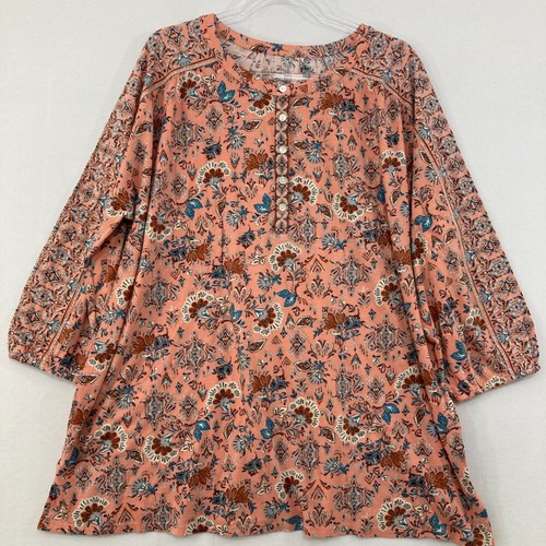 Robe Tunique J. Jill Fleurie - Taille XL, Manches Longues, Style Cottagecore, Noir Et Rose