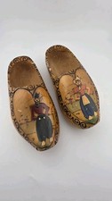 Vintage Genuine Hand Carved Hand Painted Wooden Dutch Clogs Holland Shoes