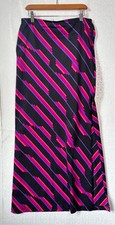 VTG 70s ROSE MARIE REID BLACK PINK DISCO GRAPHIC MAXI COVER-UP HI SLIT SKIRT S/M