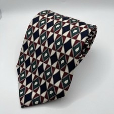 Brooks Brother USA Silk Tie Geometric Pattern Burgundy Green Black