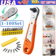Ratcheting Right Angle Screwdriver Hex Drive 90 Degree Offset + 10PCS Bits Lot